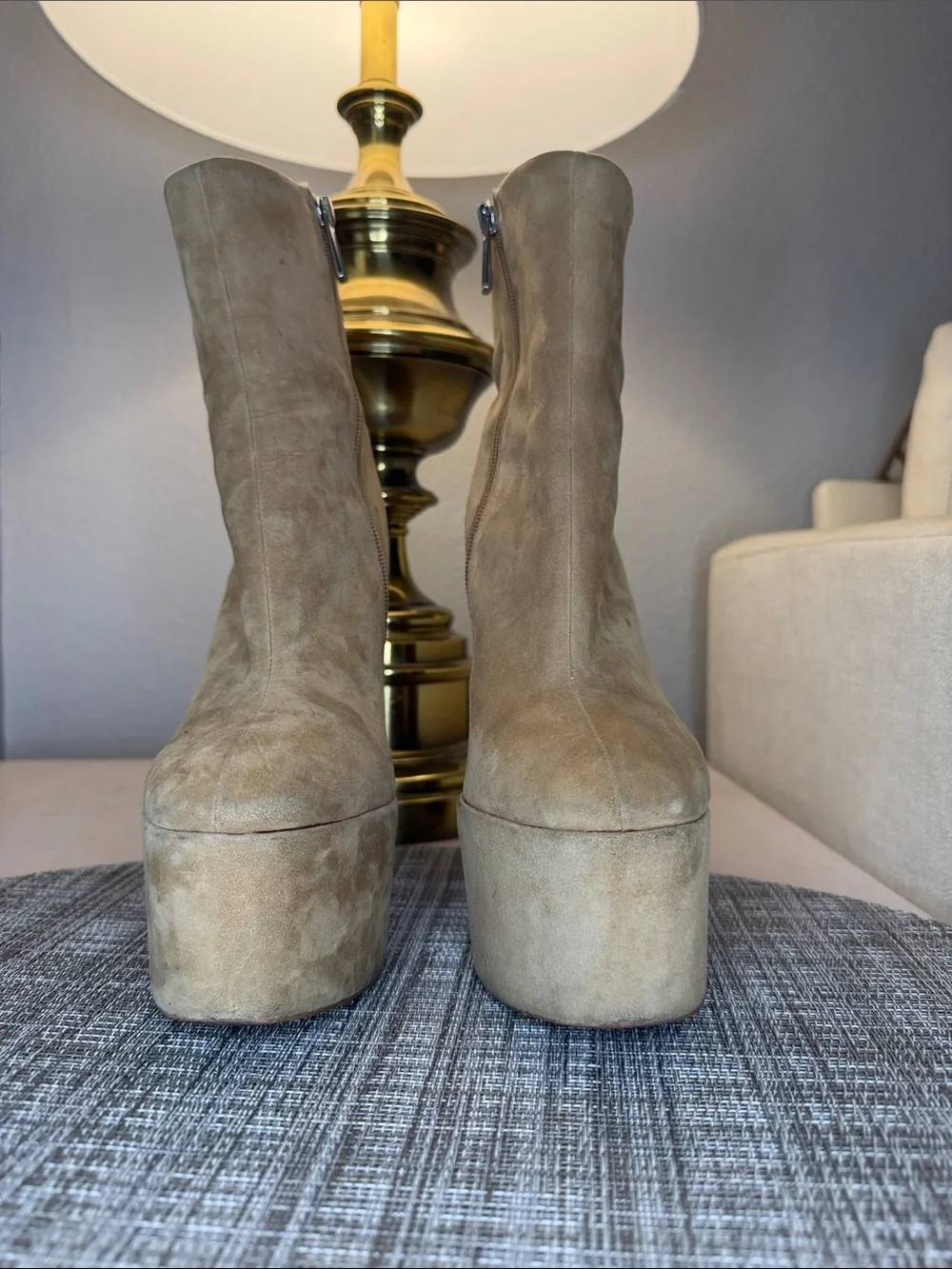 Steve Madden Taupe Suede Platform Ankle Boots